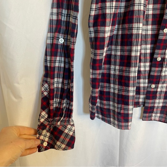 TOMMY HILFIGER Women’s Red Navy Plaid Button Down Long Sleeve Shirt Size Small - Picture 10 of 13